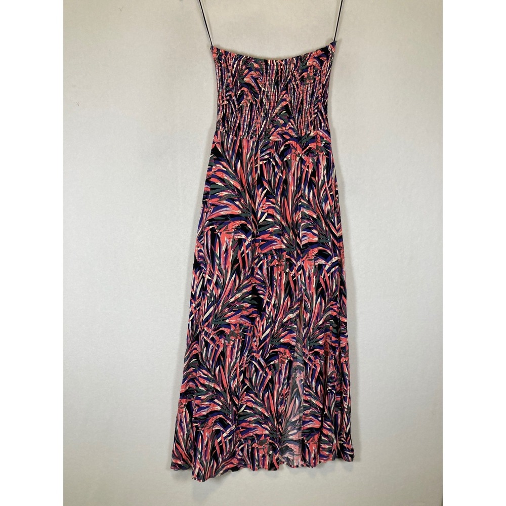 Tropical Boho Evereve Womens Small Multicolor Smocked Strapless Slit Maxi Dress‎